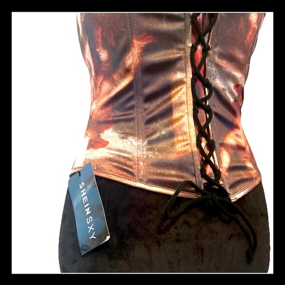 Shein SXY Graphic Print Criss Cross Push Up Tube Top/Corset M NWT - Picture 7 of 8